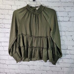 Impressions, High Neck Tiered‎ Blouse, Boho, Long Sleeve, Size M